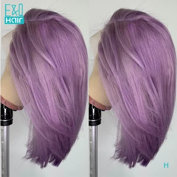 

Purple Colored Lace Front Human Hair Wigs For Women Brazilian Remy Hair Transparent Short BOB Lace Wigs 13x6 Lace Front Wig 150%