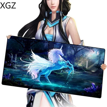 

XGZ Large Gaming Mouse Pad Black Precision Lock-edge Anime Angel White Horse Computer Desk Rubber Non-slip mouse XXL