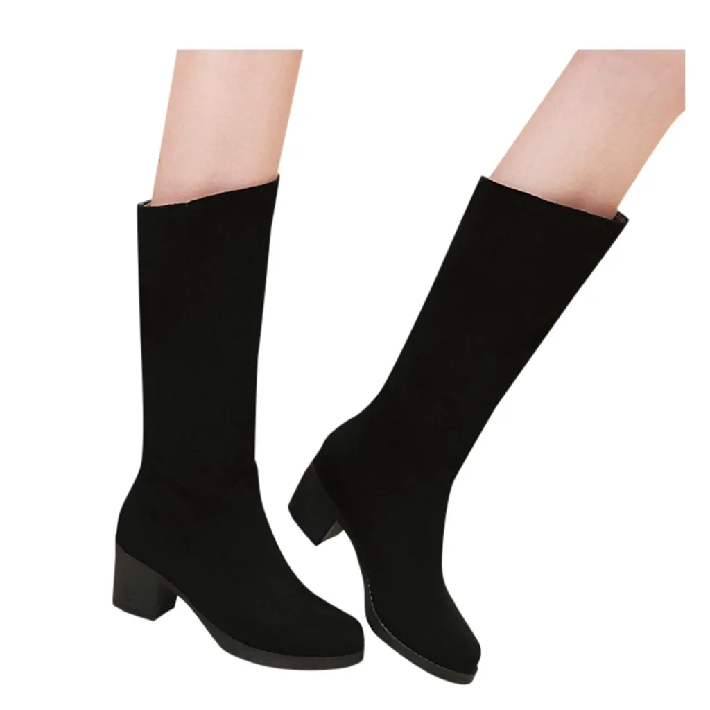 Winter Warm Knee High Boots Womens Snow Boots High Heels Side Zipper Female Shoes Thick High Heel botines Large Size Shoe#1025