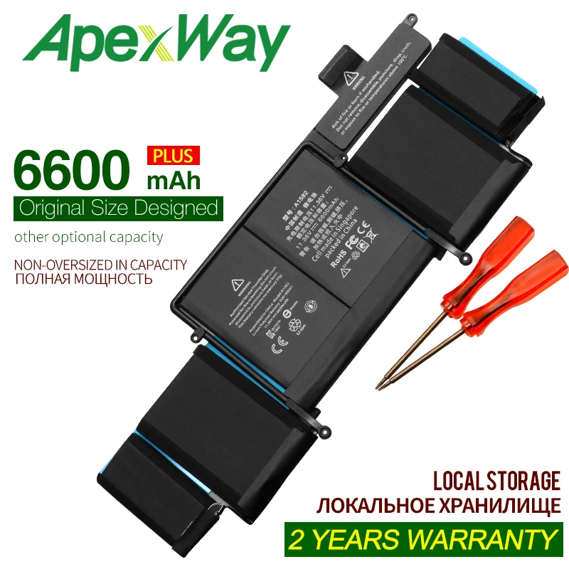 

ApexWay 11.36V 6600mAh A1582 laptop battery for Apple MacBook Pro 13 "Retina A1502 2015 Year with tools