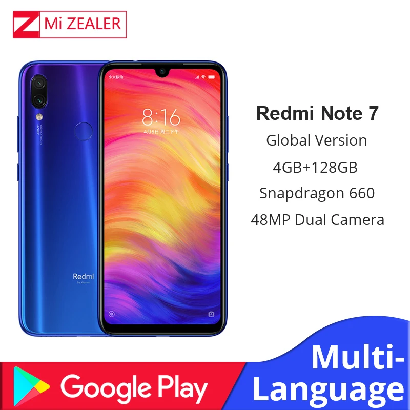 Глобальная версия Xiaomi Redmi Note 7 4 GB+ 128 GB Snapdragon 660 Octa Core 4000 mAh 6," 2340*1080 48MP+ 5MP мобильный телефон с двумя камерами