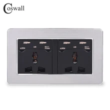 COSWALL 2 банды 13A универсальная настенная розетка+ 4 USB порта для зарядки с светодиодный индикатором панель из нержавеющей стали с пыленепроницаемой крышкой