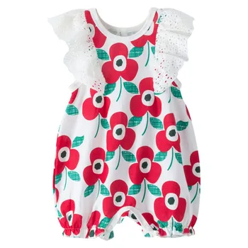

New Baby Rompers Cartoon Baby's Boy Clothes Children Jumpsuit Boys Summer Big Red Flower Print Infant Baby Girls Clothes