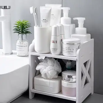 

2 Layers Wood Storage Rack Cosmetic Storage Shelf Corner Racks Holder Kitchen Bathroom Organizer Tabletop Decor
