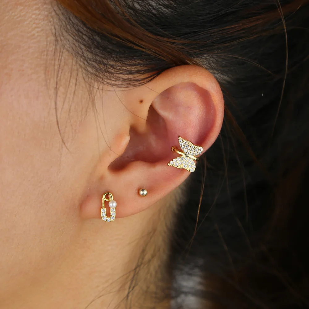 1 шт. милое симпатичное животное бабочка серьги Золотое наполнение красочные cz Радуга Ювелирная клипса без пирсинга женские серьги-клипсы