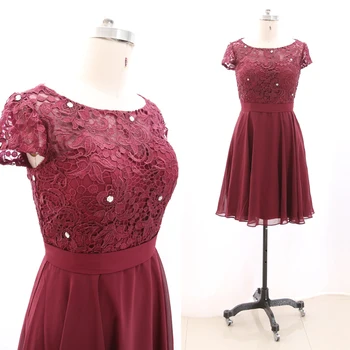 

MACloth Burgundy Short O Neck Knee-Length Short Crystal Chiffon Prom Dresses Dress XXL 268917 Clearance