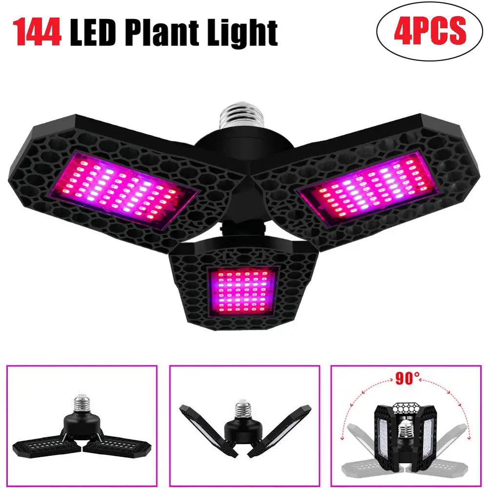 

144 LED Growth Light E26/E27 Led Grow Bulb Foldable Three Leaf Seeding UV Lamp Plant Flower Greenhouse Indoor Plants Lights