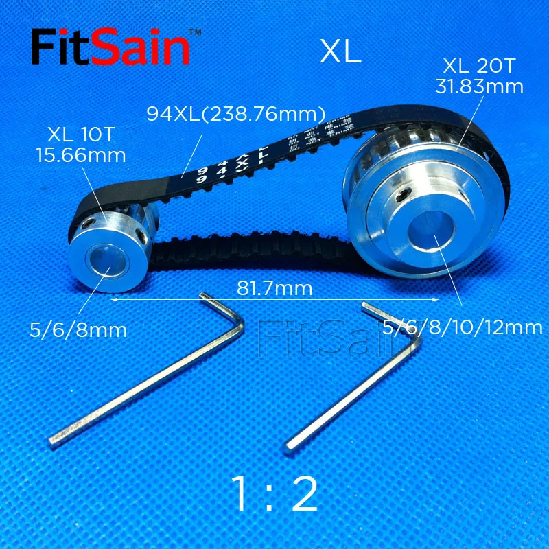 FitSain-XL 10T:20T 1 : 2 Width 10mm aluminum alloy pulley reduction ratio drive synchronous wheel center hole 5/6/8/10/12mm FitSain-XL 10T:20T 1 : 2 Width 10mm aluminum alloy pulley reduction ratio drive synchronous wheel center hole 5/6/8/10/12mm