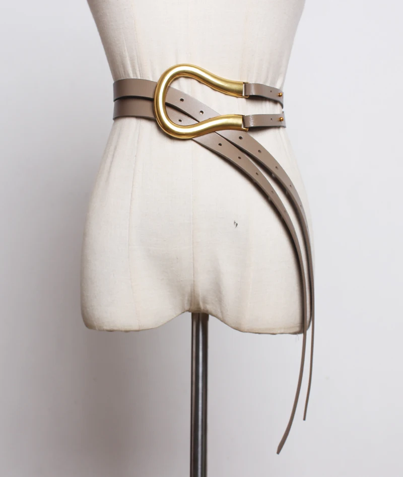 Skup Kobiety luksusowe skórzane pasy od projektanta wysokiej jakościowy duży metalowy klamra runway marka moda podwójny pas biodrowy czarny czerwony brązowy