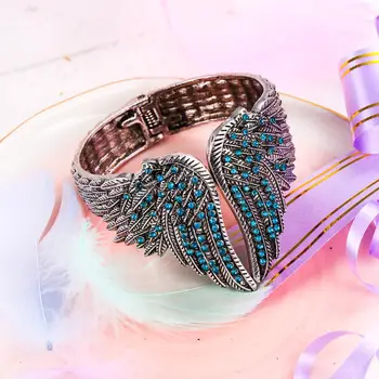 

Tuliper браслет Retro Angel Wing Bangles For Women Pulsera Femme Feather Crystal Bracelet Party Jewelry Gift пантера 팔찌