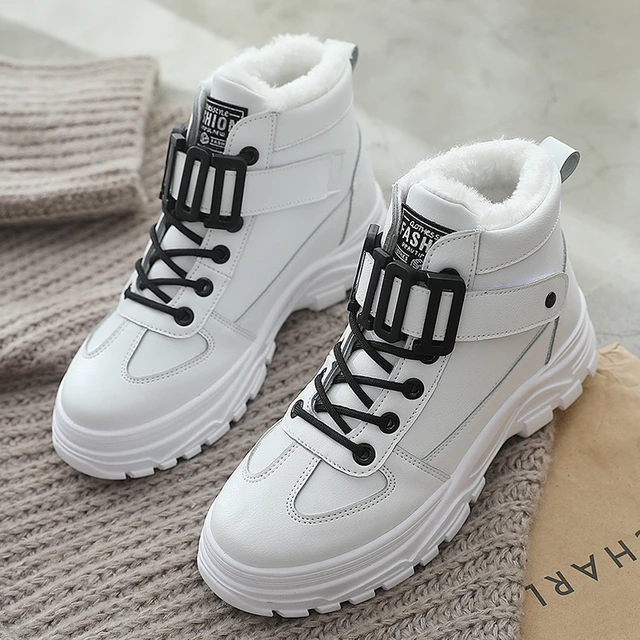 Zapatos cálidos para mujer, botines de plataforma a la moda, zapatillas  deportivas informales, botas blancas - AliExpress