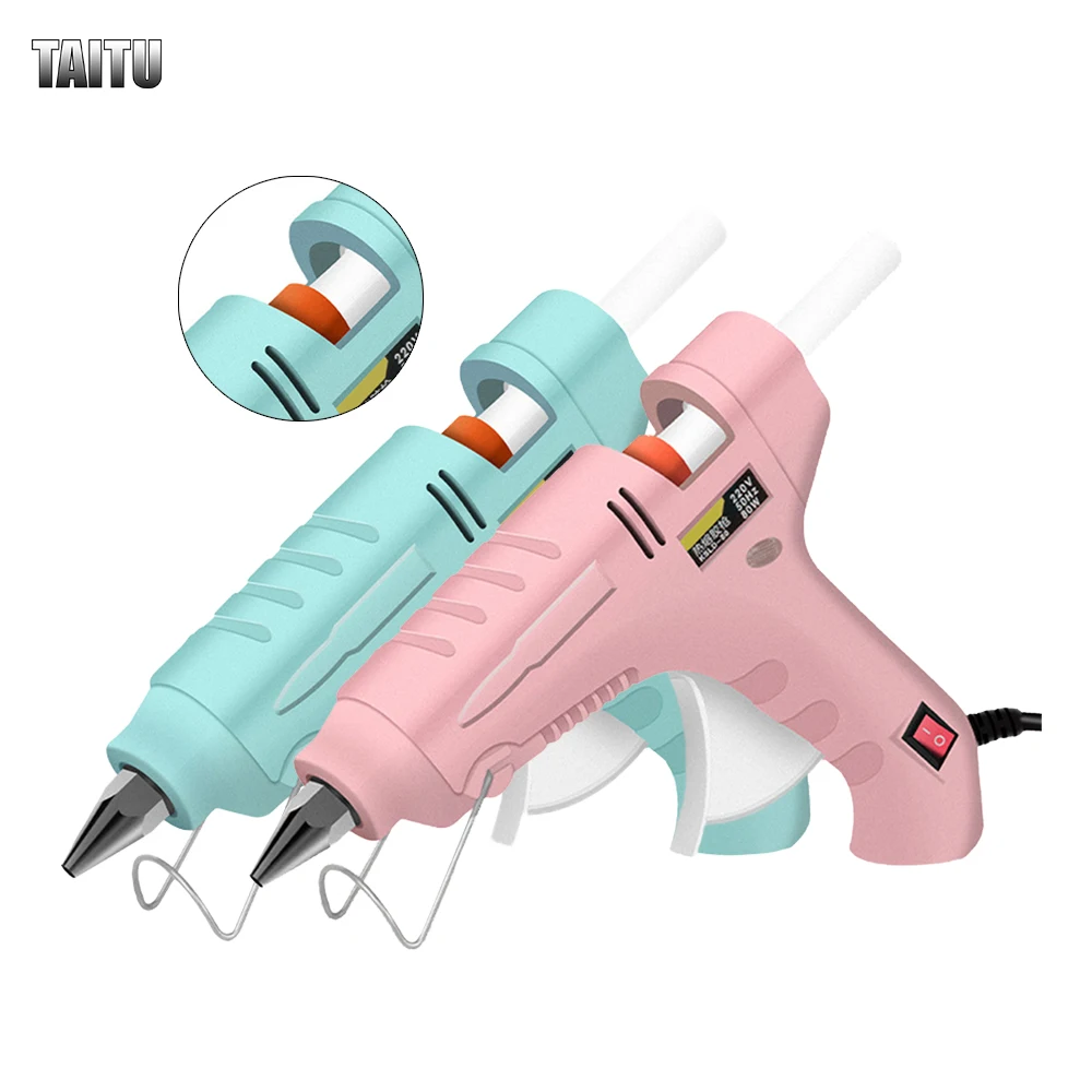 TAITU-pistola de pegamento de fusión en caliente Industrial, Mini pistola de pegamento azul/rosa, pistolas de silicona, pistola de pegamento térmico, herramientas de calor de reparación eléctrica