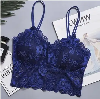 Blue Для женщин сексуальное женское белье корсет кружево Цветочные Bralette бюстгальтер ультратонкие майки-ками кружевное бел - Цвет: Blue