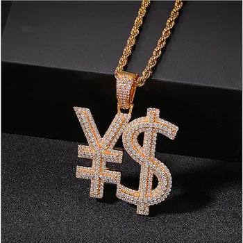 

AAA cubic zirconia micro-inlaid stone YS money letter pendant lovers hip hop necklace jewelry