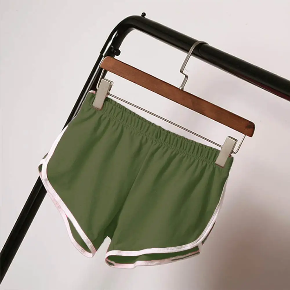 Women Cotton Blend Summer Shorts Pants Contrast Binding Side Split Elastic Waist Patchwork Casual Short Pant FreeShipping x - Цвет: Green