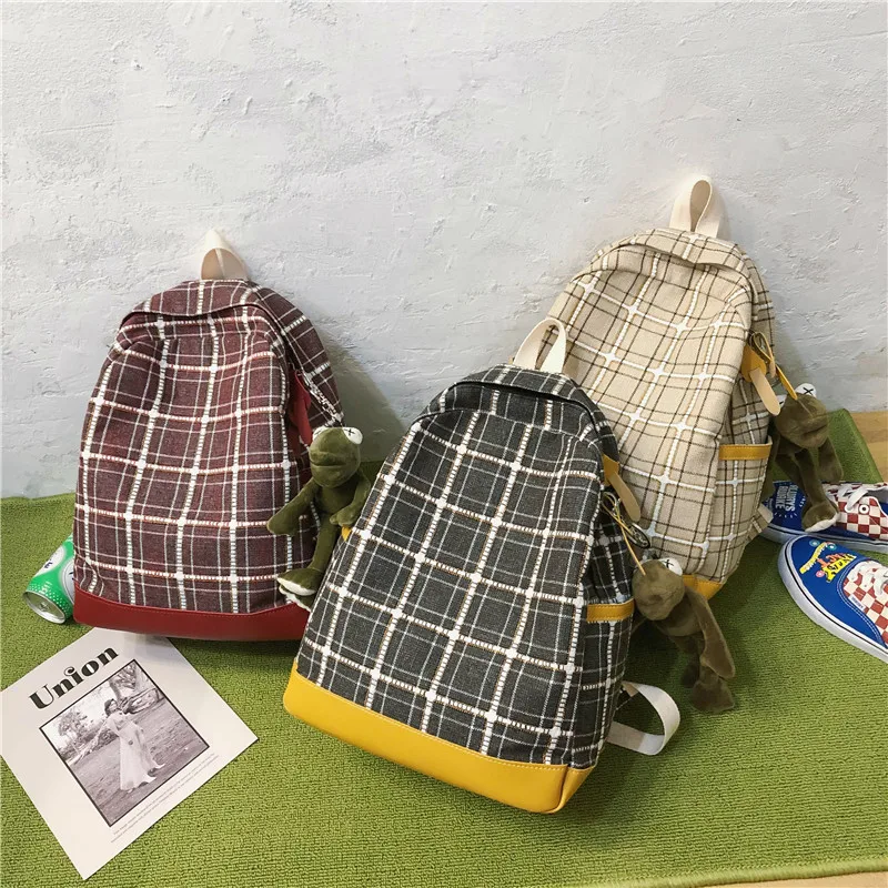 DALFR Bookbag новая мода высокое качество Pu Сращивание Студенческая сумка дамы плед холст рюкзак Повседневная дикая большая емкость дорожная сумка