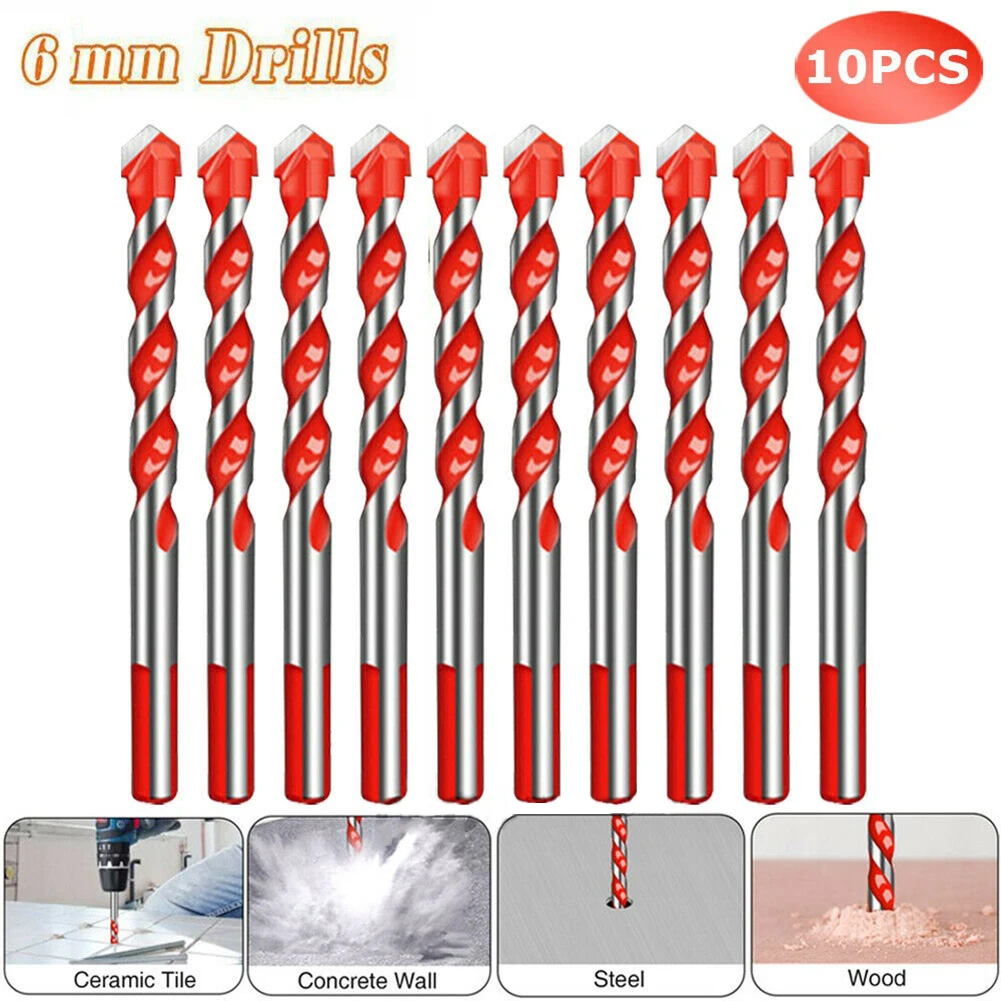 10PCS 6mm Drill Bits Punching Hole Carbide Multifunction Bit Tools For Glass Ceramic Tile Concrete Brick Metal Wood Hole Opener