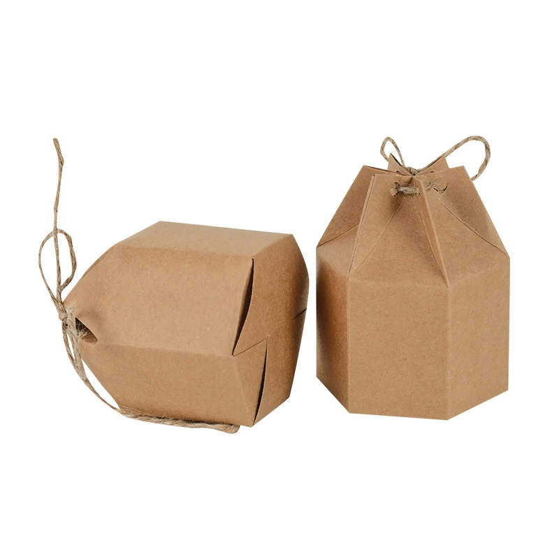 10pcs Hexagon Shape Creative Kraft Paper Candy Boxes Wedding Favors Gift Packaging Box For Birthday Party Baby Shower Decor