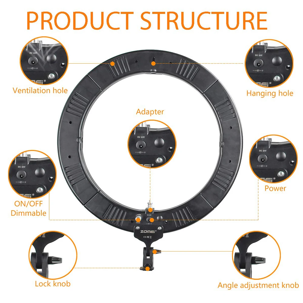 ZoMei кольцевой светильник с подставкой 1" светодиодный светильник для фотосъемки с регулируемой яркостью для красоты лица макияж живая потоковая камера смартфон YouTube