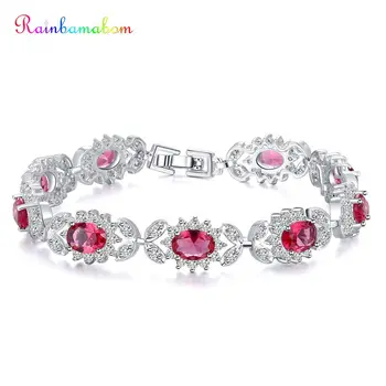 

Rainbamabom 925 Sterling Silver Aquamarine Sapphire Ruby Gemstone Bangle Cuff Charm Diamonds Bracelets Fine Jewelry Wholesale