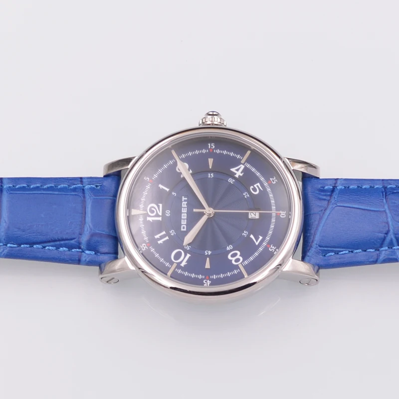 

Debert 43mm blue dial date leather strap stylish casual men's automatic mechanical watch