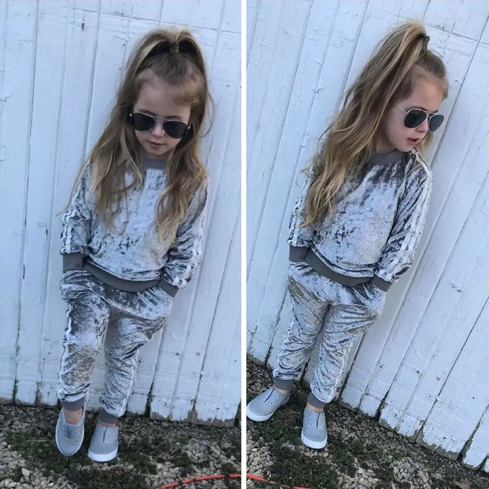 Pudcoco Autumn Toddler Baby Boy Girl Clothes Solid Color Long Sleeve Velvet Sweatshirt Tops Long Pants 2Pcs Outfit Tracksuit Set