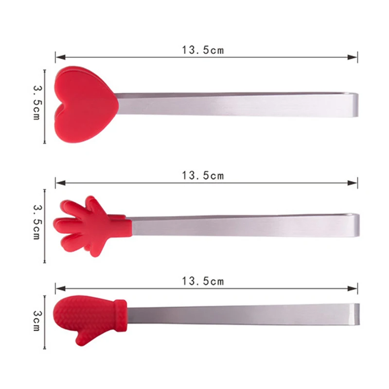Food Tongs Creative Small Palm Heart Silicone Food Tongs Ice Candy Kitchen Stainless Steel Non-slip Mini Tongs Mini Food Serving Utensil