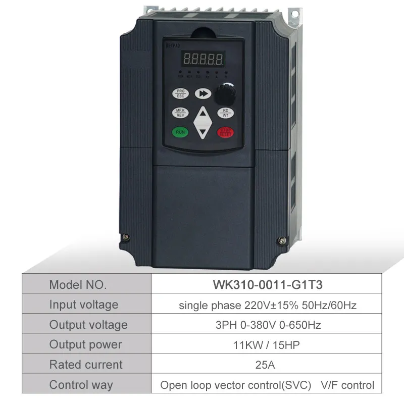 WK310 повышающий преобразователь частоты однофазный 220V трехфазного 380 В VFD частотно регулируемый привод inverter7.5KW/11KW для мотора - Цвет: 11kw