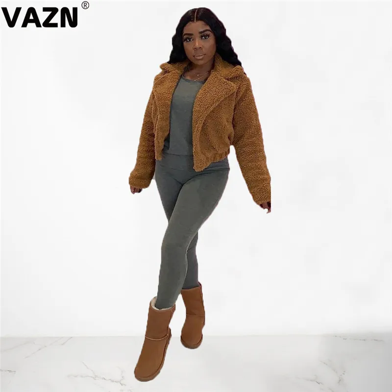 VAZN, Осеннее, для снижения возраста,, элегантное, сексуальное, дизайнерское, Женское пальто с отложным воротником, длинный рукав, Женское пальто с хлопковой подкладкой - Цвет: Коричневый