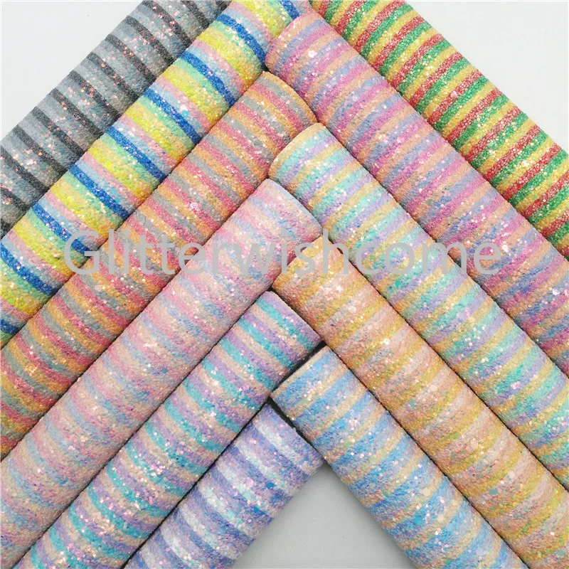 Glitterwishcome 21X29 см A4 Размер полоски блеск с принтом ткань, плотная блестящая кожа, кожаная ткань винил для бантов, GM595A