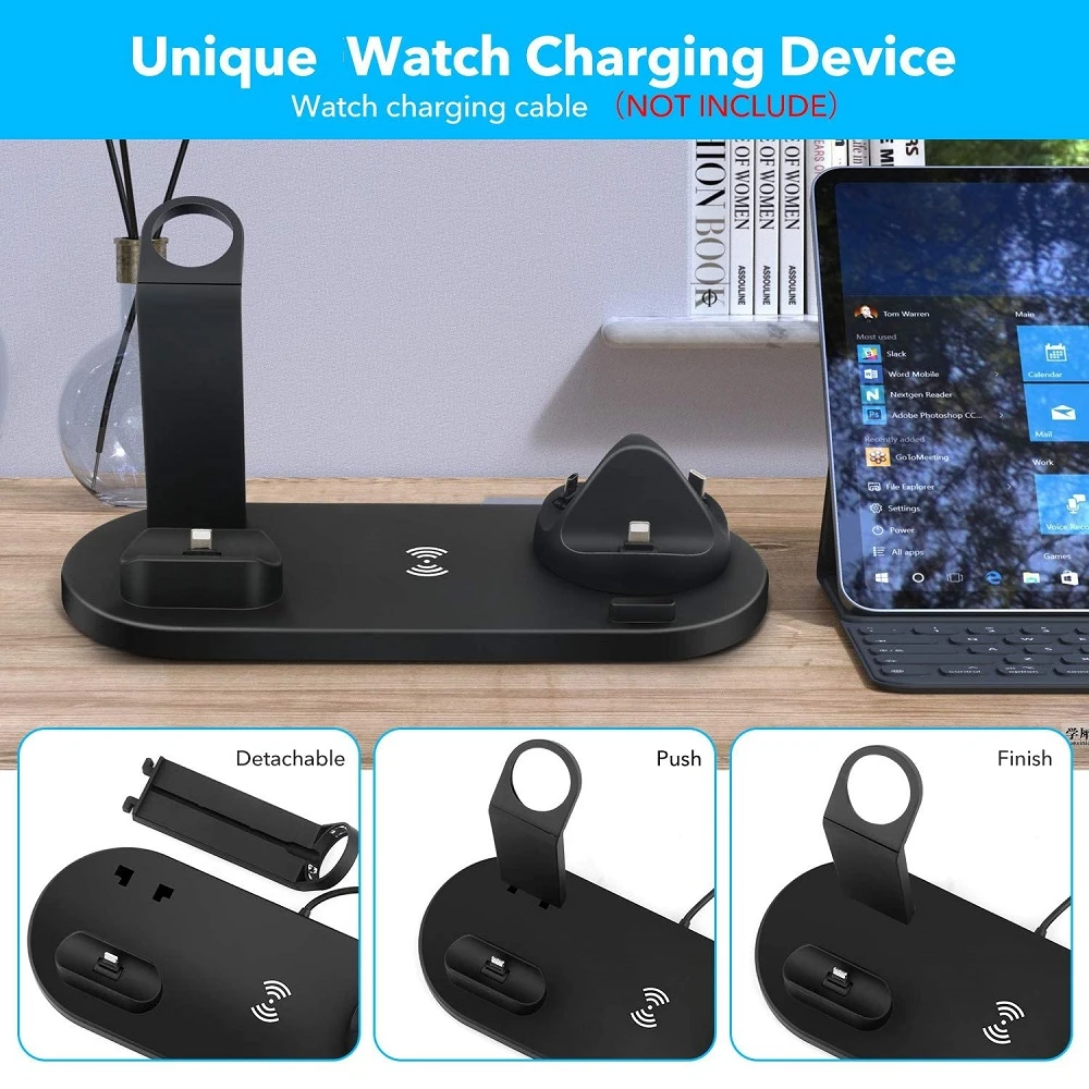 4 in 1 Qi Wireless Charger Dock Stand For iPhone 12 11 XS XR X 8 Plus Airpods Pro Apple Watch SE 6 5 4 3 2 Fast Charging Station