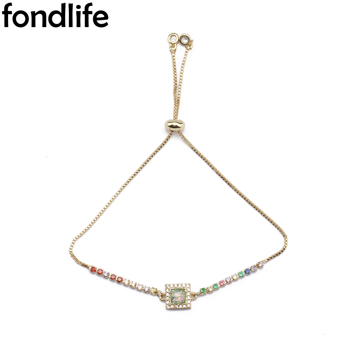 Cielo Stellato Verde Ambinserto Zircone Opale Bracciale Donna Bracciale Quadrato Charm Bracciale Placcato In Oro Catena A Maglie Coppia Gioielli Regal