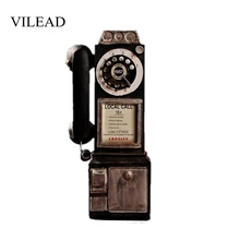 VILEAD 30cm Resin Retro Telephone Figurines Old Dirty Crafts Vintage Home Decor Ornaments Creative European Crafts Accessories