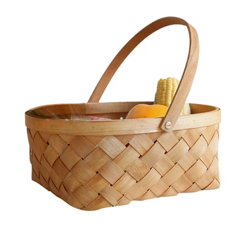 

Portable Handmade Rattan Storage Box Storage Basket Household Utensils Basket Wooden Woven Storage Basket with Handle