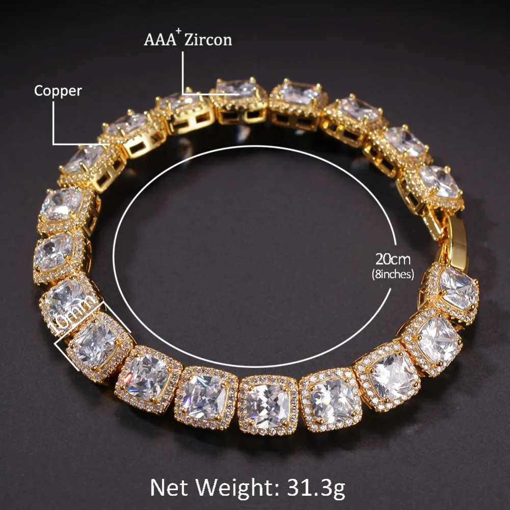 Хип хоп Bling теннисная цепочка Iced out ожерелье золото/серебро Мода Мужчины раппер 10 мм кубический цирконий ювелирные изделия