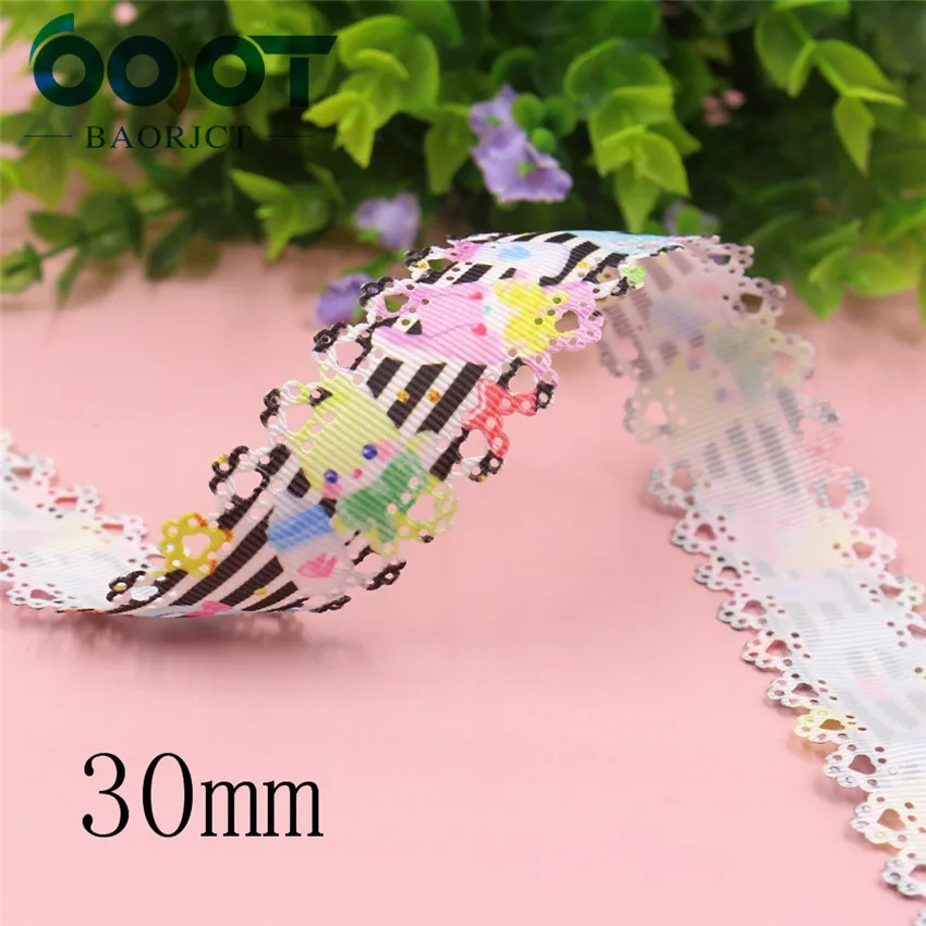 I-19625-1455 I-19625-1445,30mm New hollow cartoon printed grogren ribbon 10yards Headgear bow DIY handmade Gift wrapping decoration - Цвет: I-19625-1455
