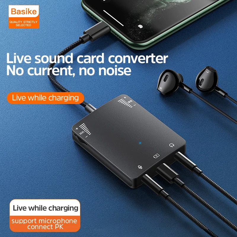 BASIKE Audio Adapter For Lightning to Dual DC 3 5mm Headphones Aux jack Phone Call Splitter Charging Adaptor For iPad For iPhone