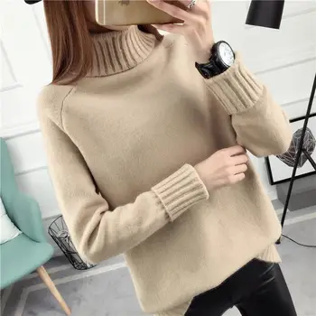 

Woman Sweater 2020 Autumn Winter Women Knitted Sweaters Pullovers Turtleneck Long Sleeve Solid Color Slim Elastic Short Sweater