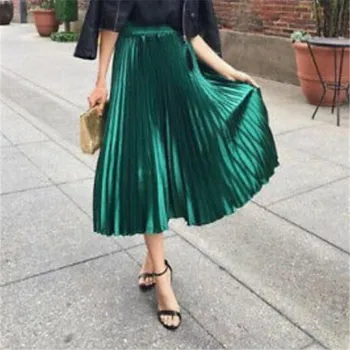 

2019 Women's Pleated Long Maxi Skirt Ladies Elastic Waist Evening Party Swing Skirts Womens Casual Fashion Skirts Hot Selling