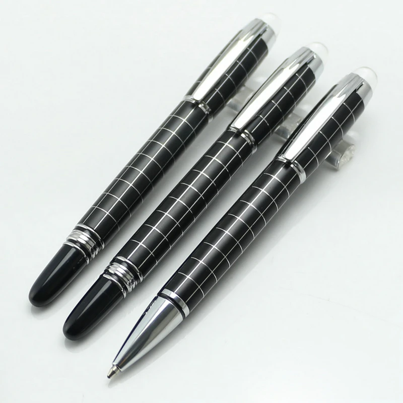 Rollerball /Ballpoint Pen Black Matte Silver Line Rotating Crystal Cover Office School Supplies Writing