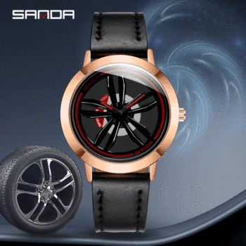 

Fashion Casual Sport Quartz Watch Mens Watches Top Brand Luxury Leather Drop Shipping Wristwatch Male Clock Rotating Wheel Dial