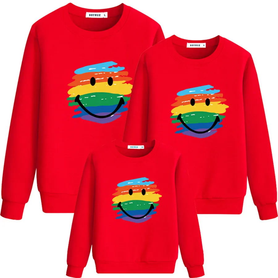 

Family Matching Autumn Winter Mother Daughter Sweatshirt Cotton Mom Daughter Kids smile face Fashion Family Matching Outfits
