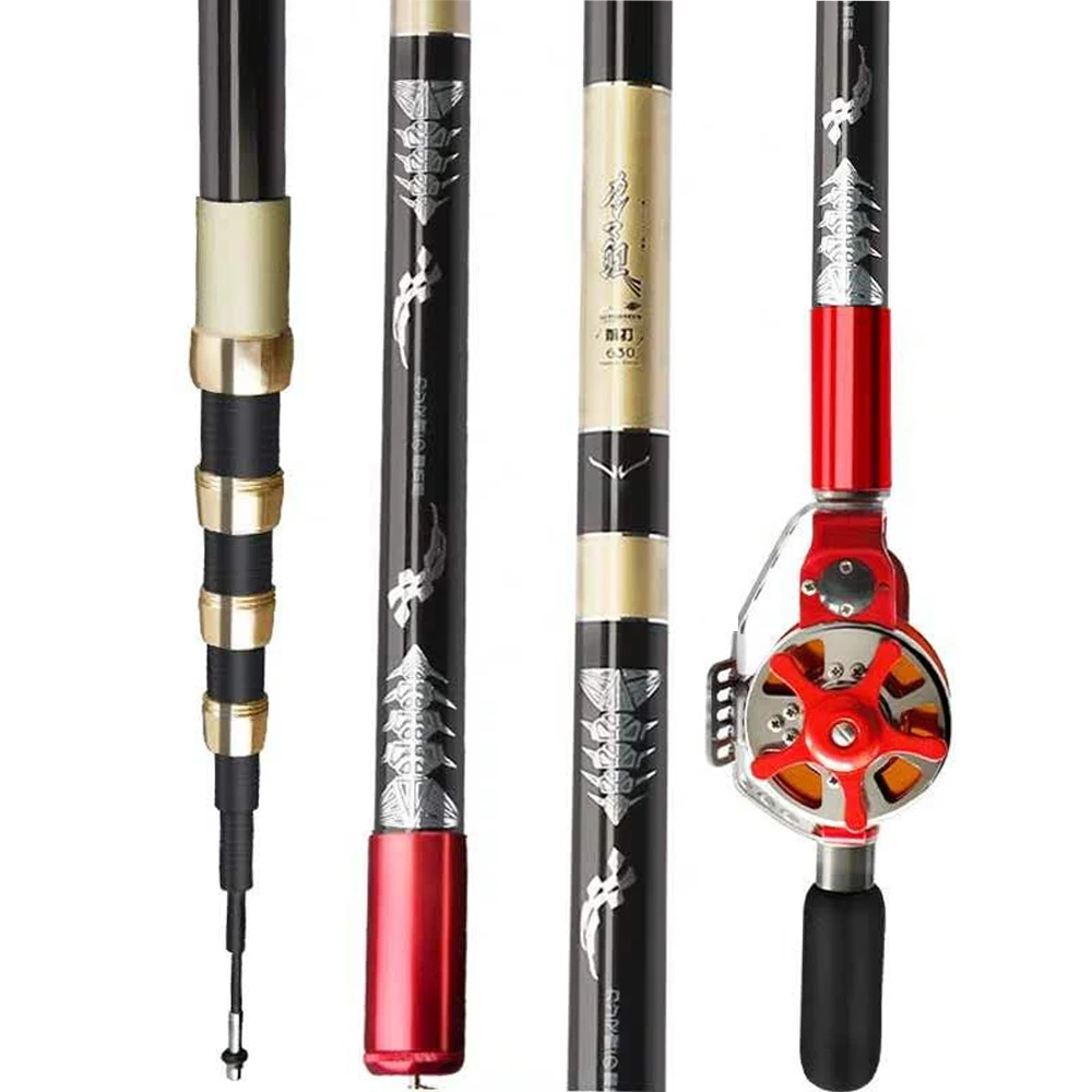 Variável Multi Posicionamento Vara de Pesca Oco e Reel Combo Set, Superhard Stream, Hand Pole ou Roda, 2 Opções, 4.5-9m, Ultraleve