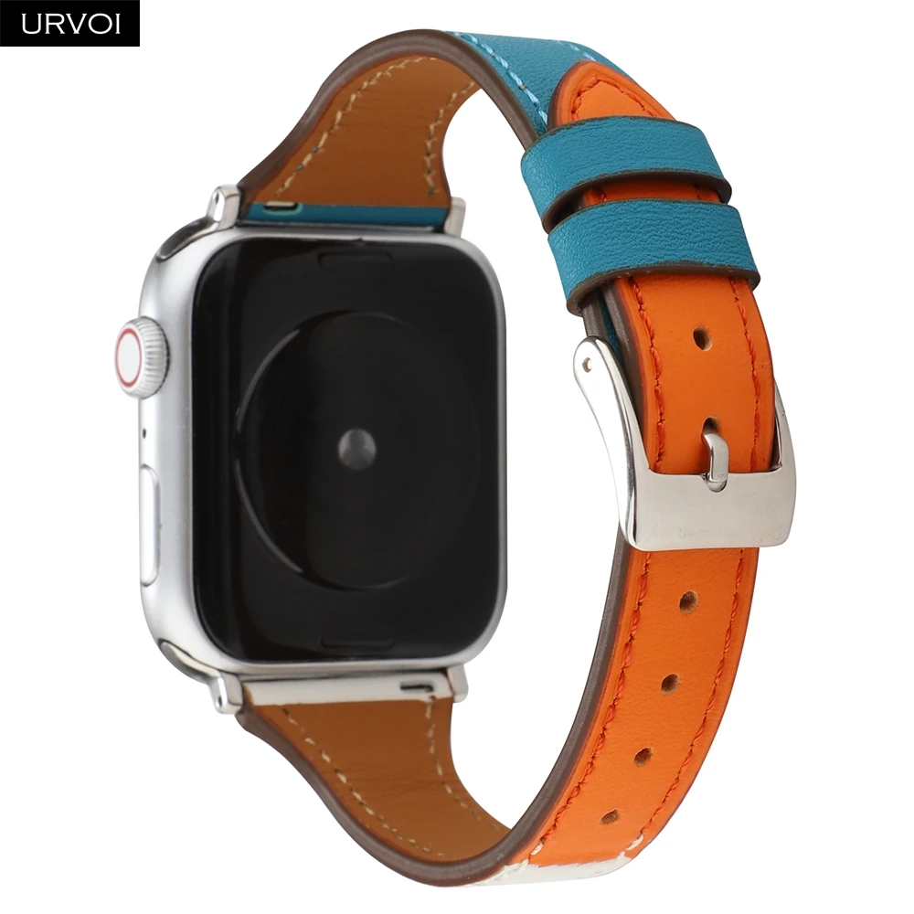 URVOI Тонкий Т-ремешок для Apple Watch 5, 4, 3, 2, 1, ремешок из натуральной кожи swift для iWatch, повязка на руку 40 мм, 44 мм, разные цвета