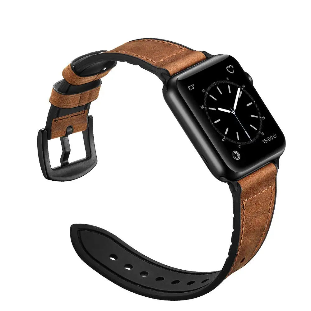 Силиконовый+ кожаный ремешок для Apple watch 5 ремешок 44 мм 40 мм iWatch ремешок 42 мм 38 мм кожаный ремешок для часов correa Apple watch 5 4 3 2 1 44