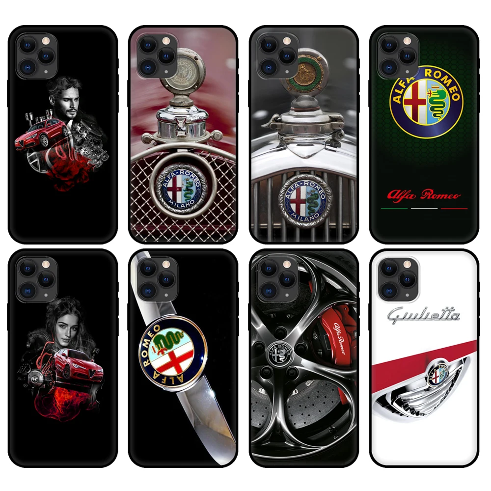 Custodia In Tpu Nero Per Iphone 5 5S Se 2020 6 6S 7 8 Plus X 10 Xr Xs 11 12 Mini Pro Max Cover Posteriore Pretty Alfa Romeo
