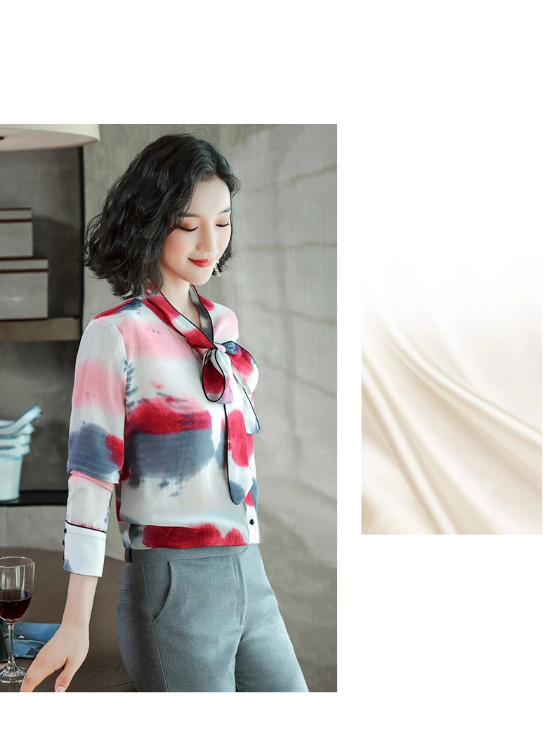 New Fashion Mulberry Silk Blouse Autumn Female Natural Silk Shirt Long-sleeved Mulberry Silk Fall Blouse#11261