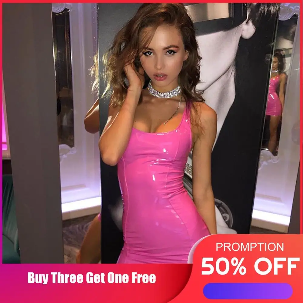 Три Ratels без рукавов из искусственной кожи Молния сзади однотонное мини платье