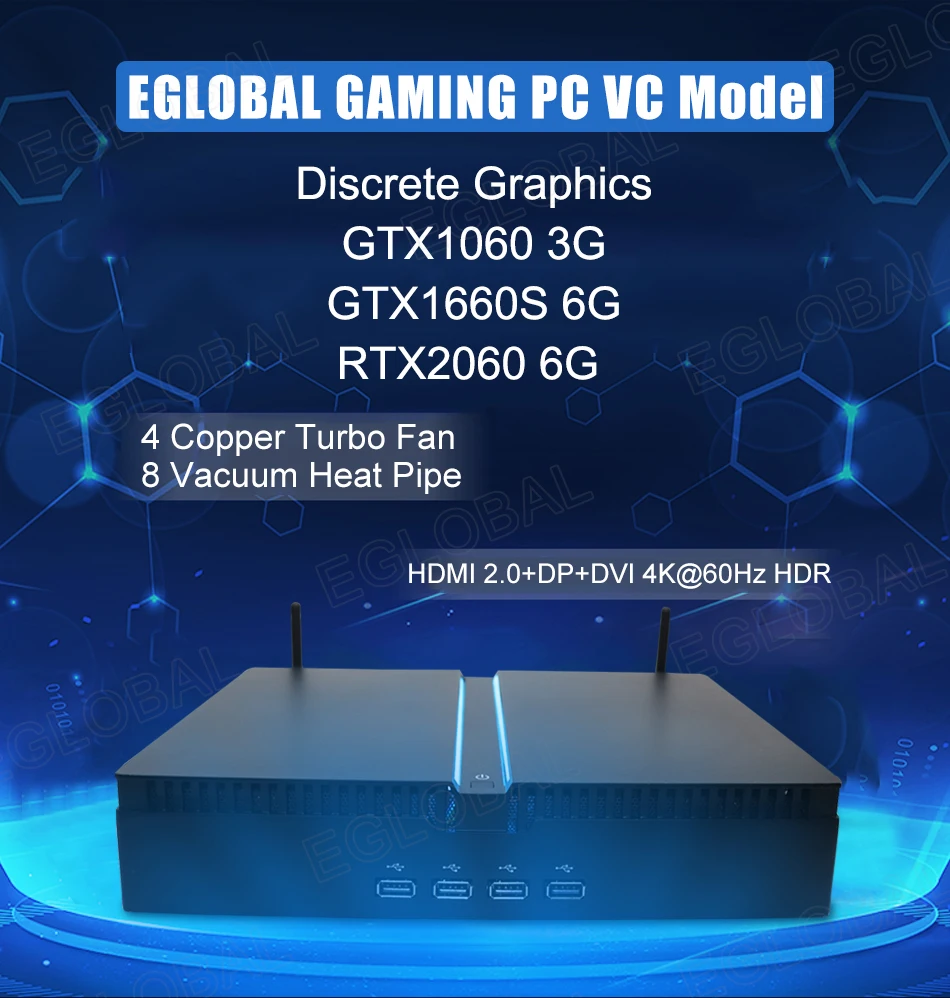 Eglobal Gaming Desktop PC with Intel i7-9700KF, GTX1660S/RTX2060 6G, Mini Computer, Windows 11, 64GB RAM MAX, HDMI, DP, 4K HTPC, WiFi 6. Description Image.