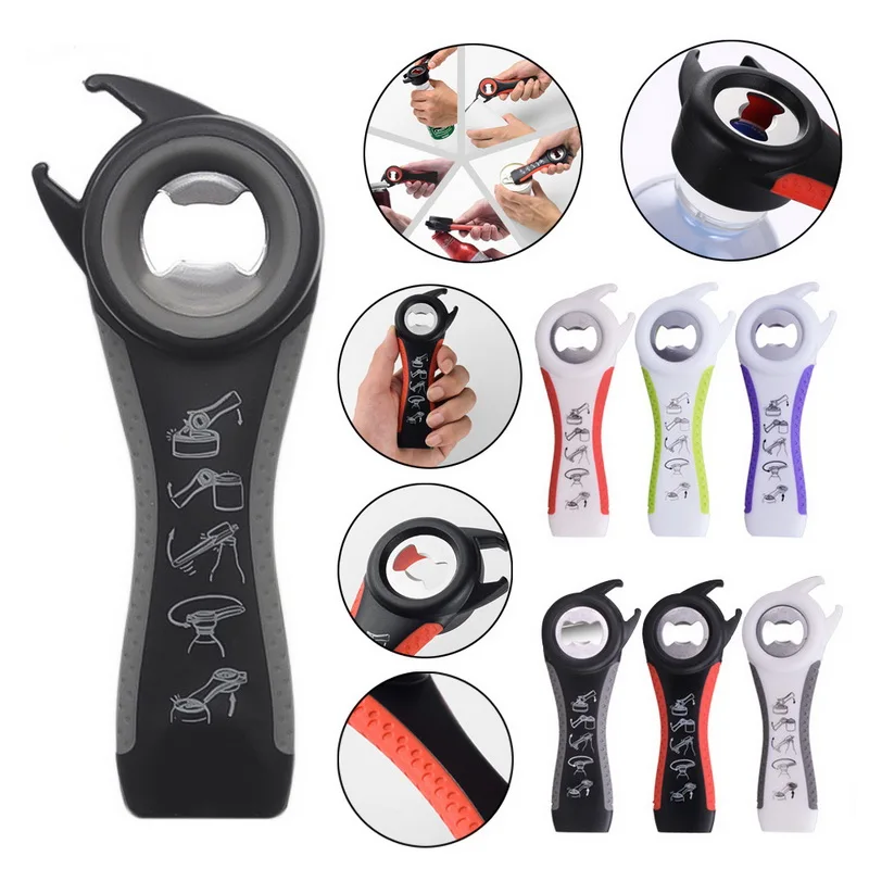 

5 in 1 Multifunction Twist Bottle Opener All in One Jar Gripper Can Red Wine Beer Lid Twist Off Easy Open Claw Kitchen Opener